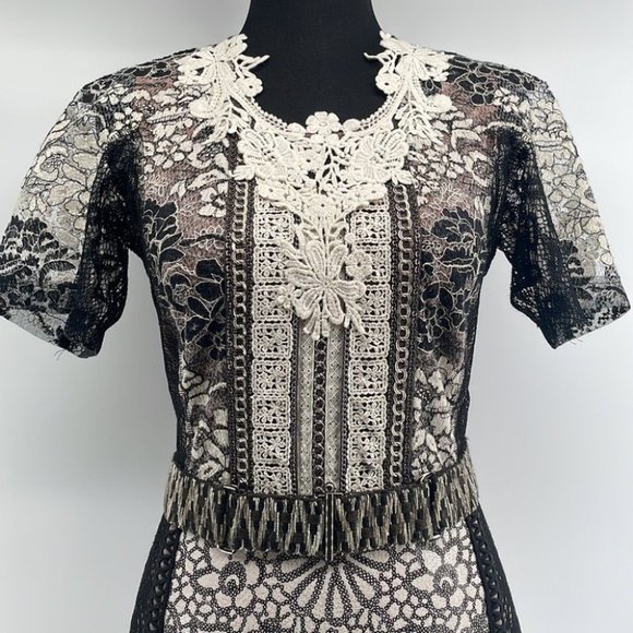 Anthropologie Bryan lars lace Melange Pencil Dress unique patchwork sz 2 - Picture 7 of 14